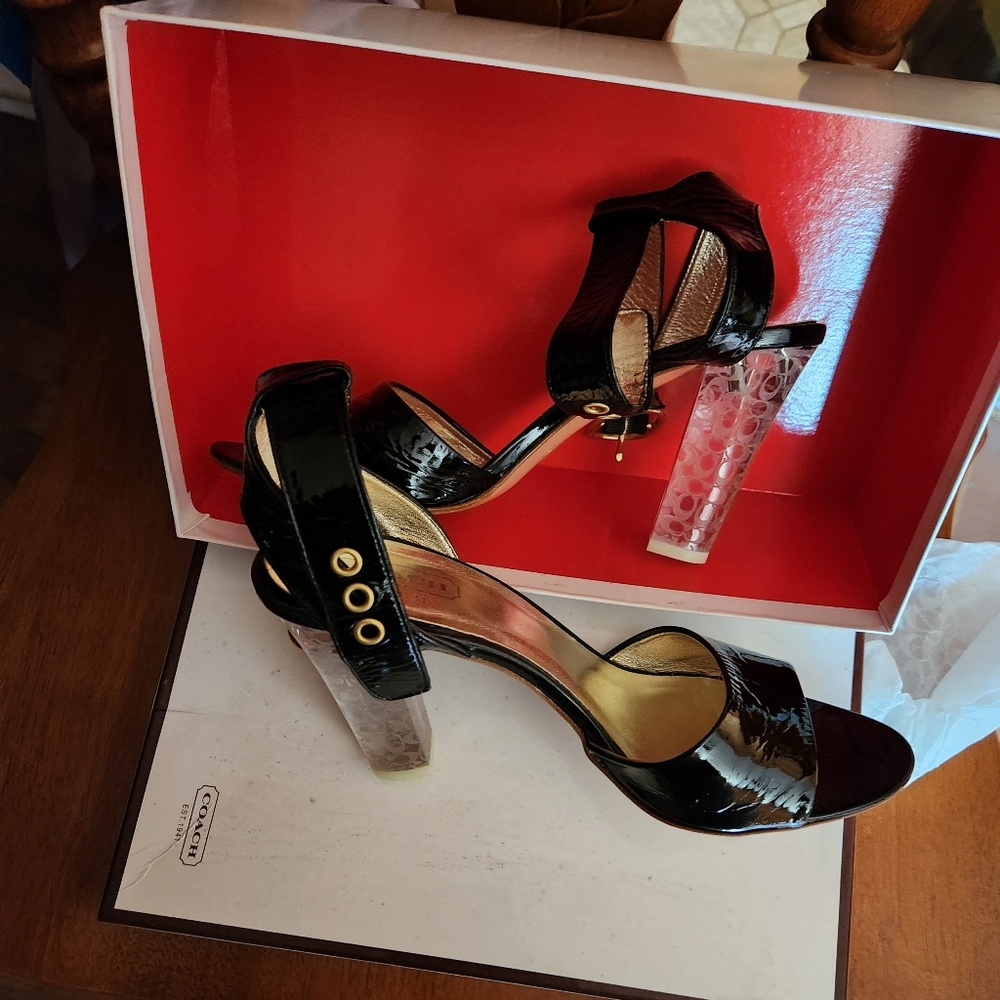 Black Patent Coach Heels